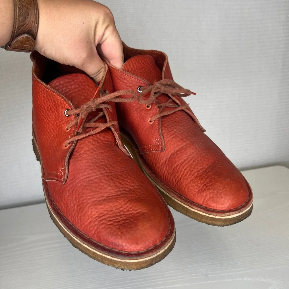 Clarks Originals Mens Desert Boot Burnt Orange Pebbled Leather Chukka Size 9 M